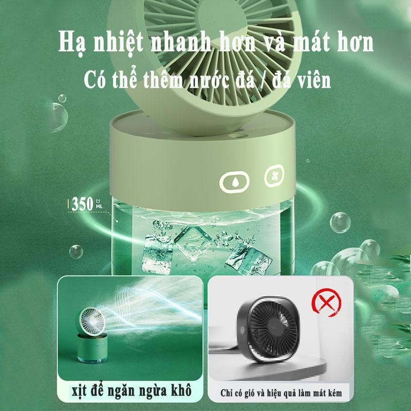 Máy phun sương Quạt mini hơi nước tích điện để bàn phun sương 3 tốc độ gió, cổng sạc USB, xoay 120 độ, có đèn led,dung t