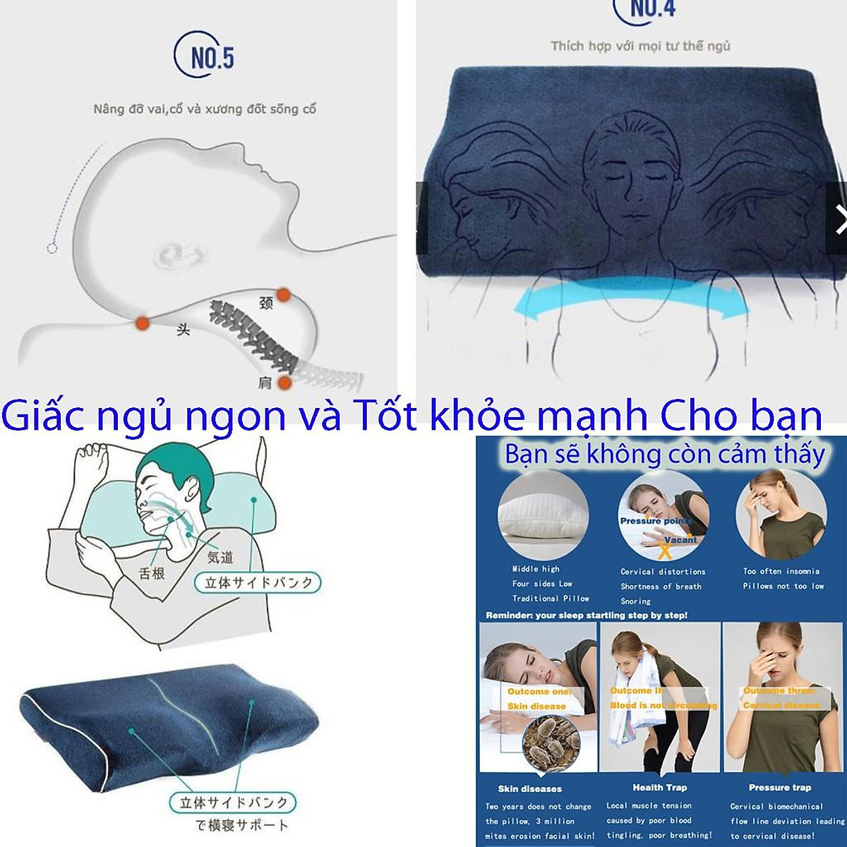 Gối chống đau cổ vai gáy, gối chống ngáy ngủ, được làm từ cao su non tự nhiên, hỗ trợ ngủ nhanh, ngủ ngon, Hàng Nhập Khẩu