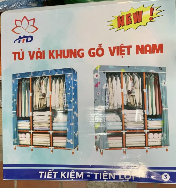 Tủ vải đựng quần áo khung gỗ 3 buồng