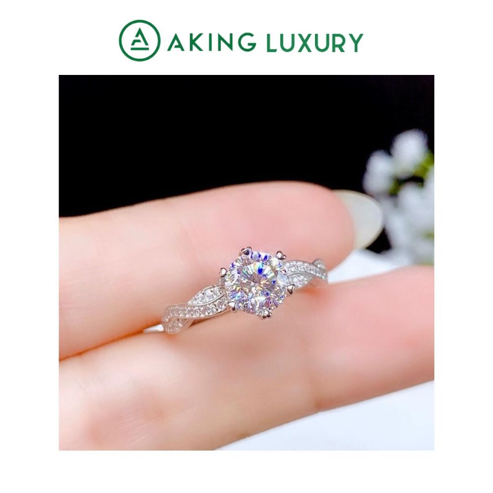 Nhẫn bạc nữ AKING LUXURY AK30 cao cấp, Nhẫn nữ 2 hàng đá xoắn lại với nhau tôn lên viên đá chủ tạo nữ tính sang trọng
