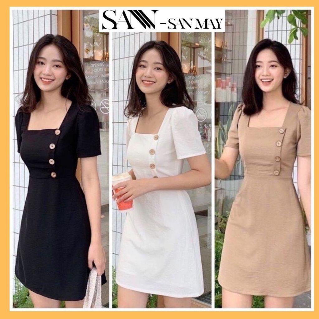 Đầm Cổ Vuông Body SANMAY Váy Dự Tiệc Cưới Sang Trọng Ôm Dáng Hàn Quốc, Phù Hợp Công Sở, Thiết Kế Màu Trắng Đen Kem VD012