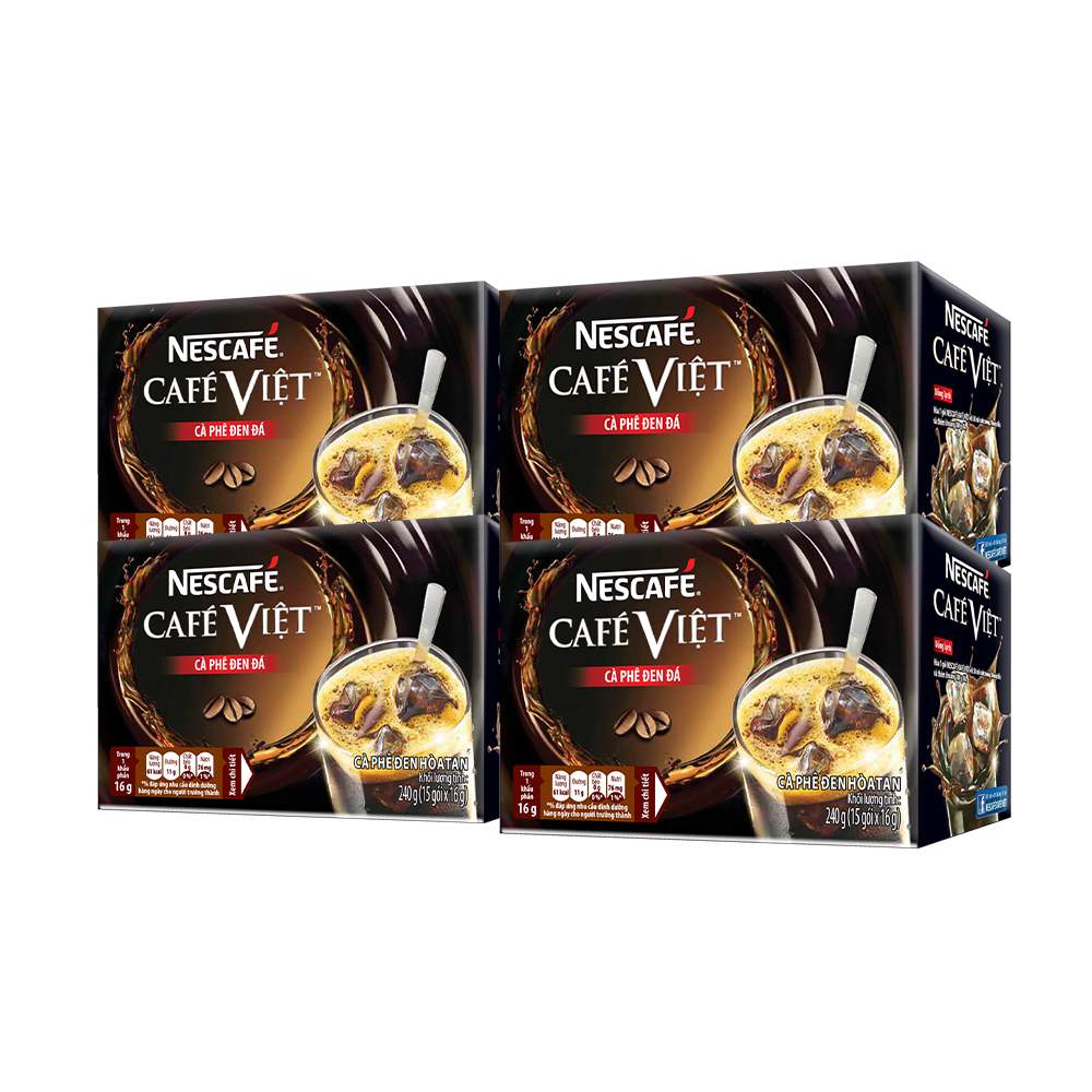 Combo 4 hộp Nescafé café Việt đen đá (Hộp 15 gói x 16g) - [Tặng bộ 4 chén sứ Nescafé]