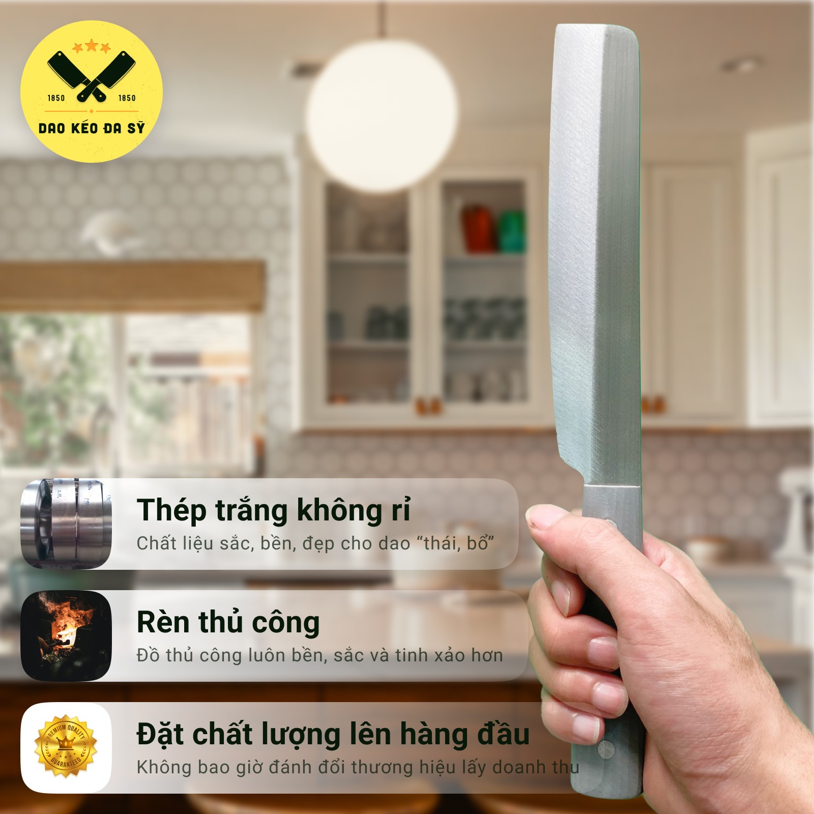 Bộ dao nhà bếp chặt, thái, gọt hoa quả - Dao Đa Sỹ - thép Nhật trắng không gỉ