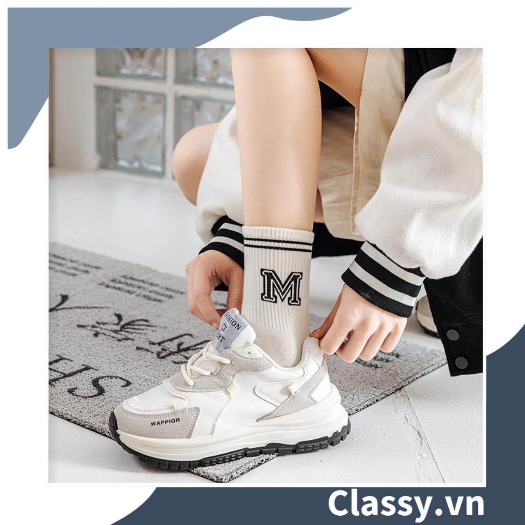 Tất cổ cao Classy,  vớ cổ cao màu trắng đen, nhiều họa tiết G1466