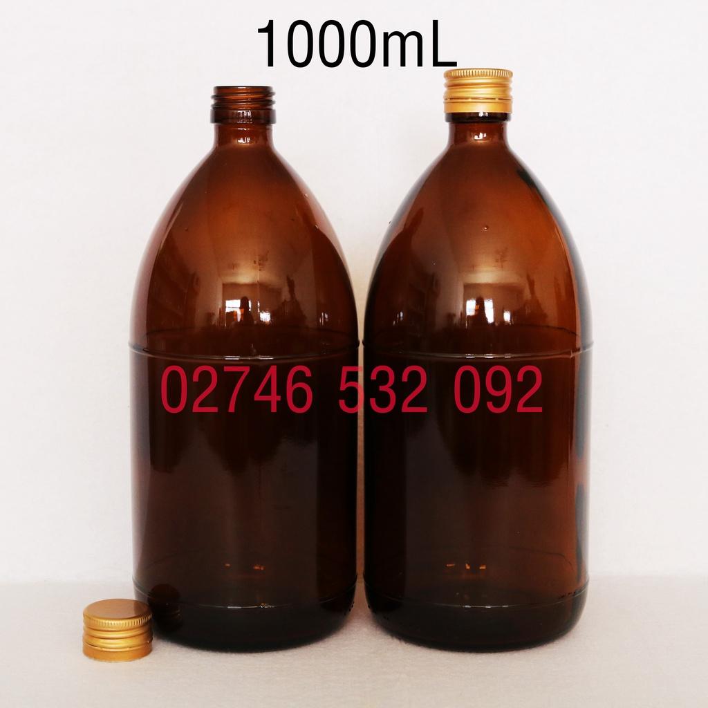 Chai Thủy Tinh Nâu 500ml và 1000ml Nắp Kim Lọai