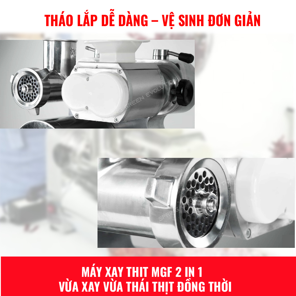 Máy Xay Thịt Công Nghiệp MGF. Xay, Cắt Đa Năng Cùng Lúc Với Nhiều Loại Đầu Cắt Thay Thế. Sử Dụng Đa Chế Độ. Tiết Kiệm Điện, Dùng 24/7, Tốc Độ Xay Cắt Nhanh. Hàng Nhập Khẩu Chính Hãng SGE Thái Lan