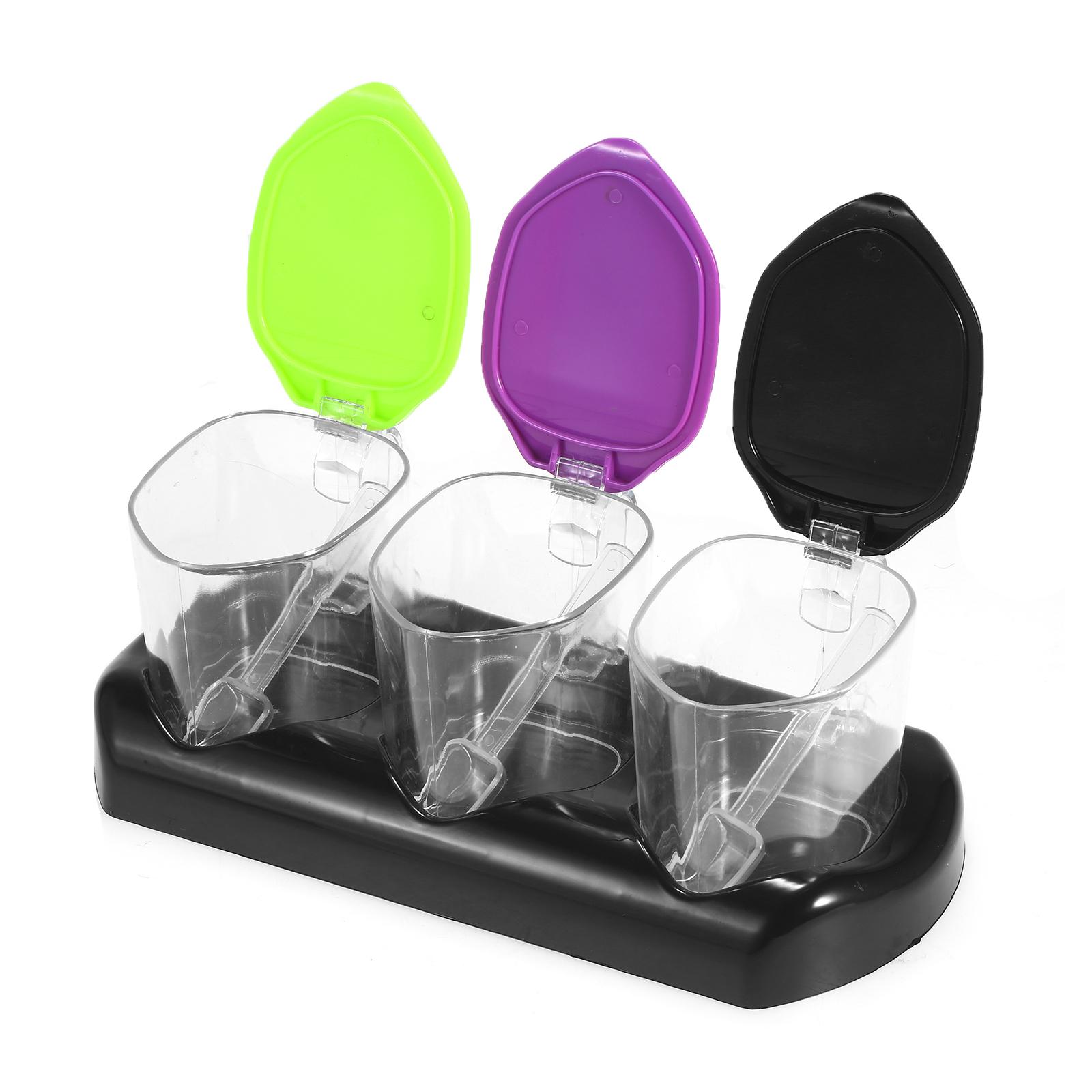 3 Hộp đựng gia vị bằng nhựa trong suốt có nắp đậy kèm đế