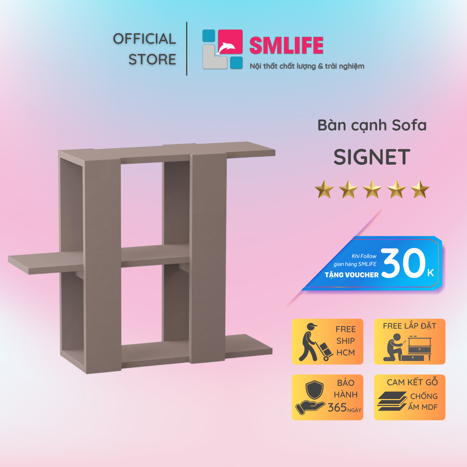 Bàn gỗ cạnh Sofa hiện đại SMLIFE Signet | Gỗ MDF dày 17mm chống ẩm | D70xR20xC55cm