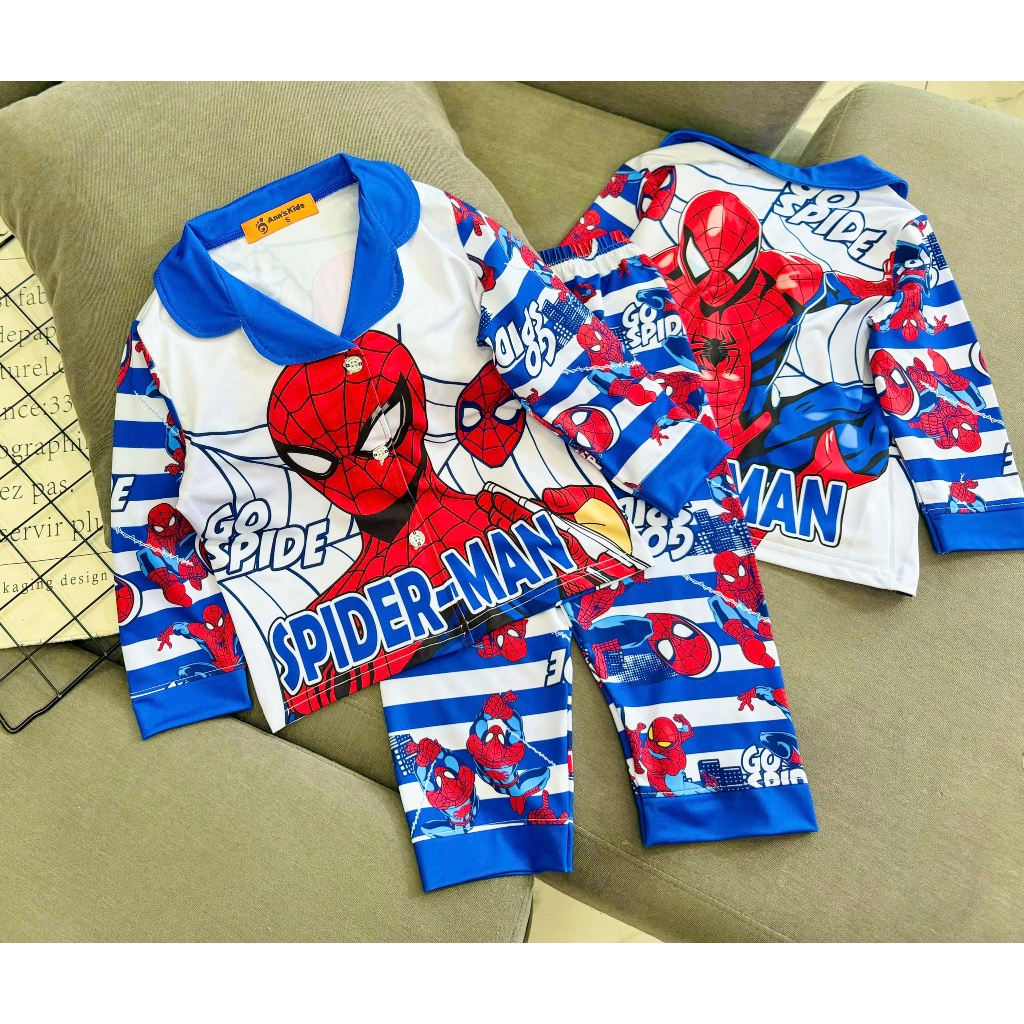 Đồ bộ bé trai, Bộ ngủ dài tay pijama pizama cho bé trai hình Siêu nhân labubu từ 12-40kg chất thun lạnh mềm mịn mát