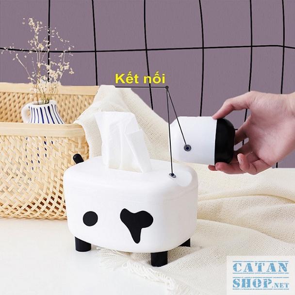 Hộp Đựng Khăn Giấy Hình Bò Sữa Đáng Yêu Kiêm Để Tăm Tiện Lợi 2in1 GD538-BoSua2in1