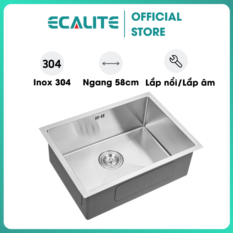 Chậu Rửa Chén Vision Manual Sink Ecalite ESD-5843HS - Chất Liệu Inox 304 Siều Bền - Ngang 58cm - Lắp Nổi/Lắp Âm - Hàng Chính Hãng