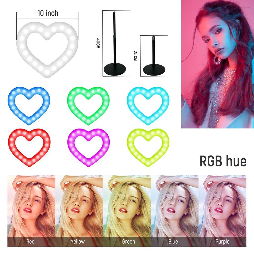 Đèn LED RGB 10 inch hình trái tim kèm giá đỡ điện thoại dùng để quay video/phát trực tuyến