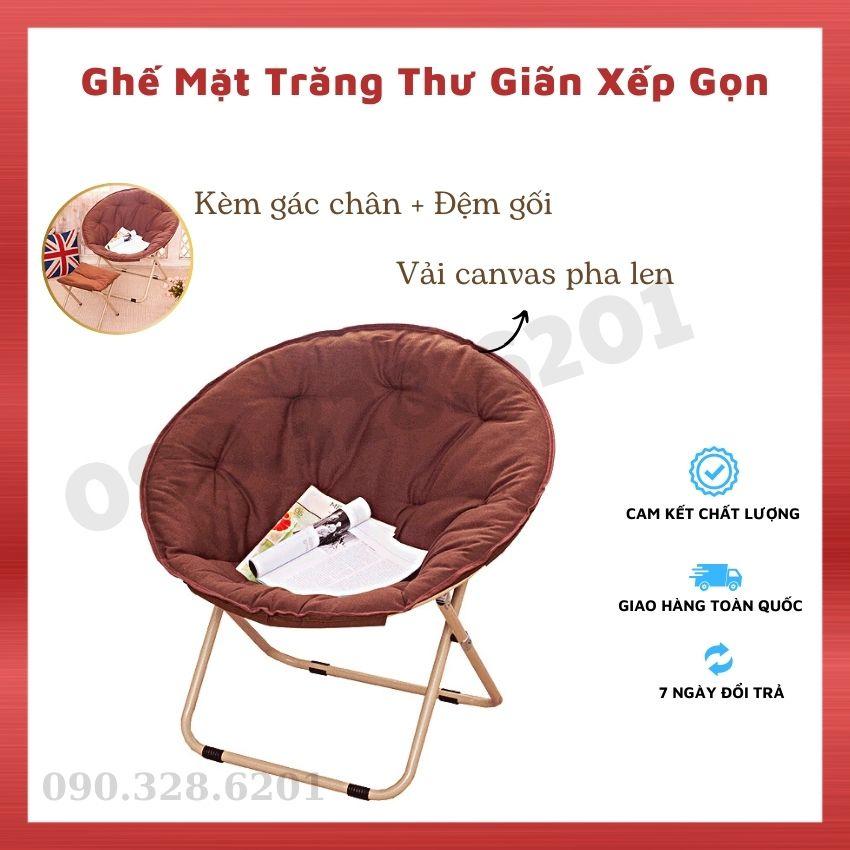 Ghế Sofa Lười Thư Giãn Gấp Gọn Kèm Đôn, Ghế Mặt Trăng Nệm Tròn, Ghế Lười 