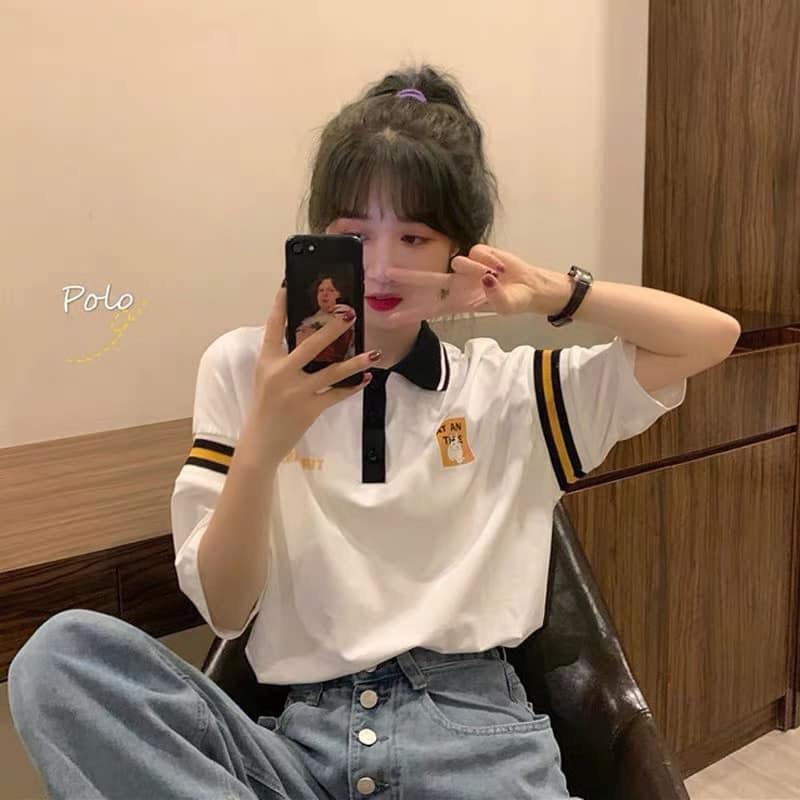 Áo Polo Nữ Rabbit Phối Màu Cộc Tay Cổ Bẻ Dáng Rộng