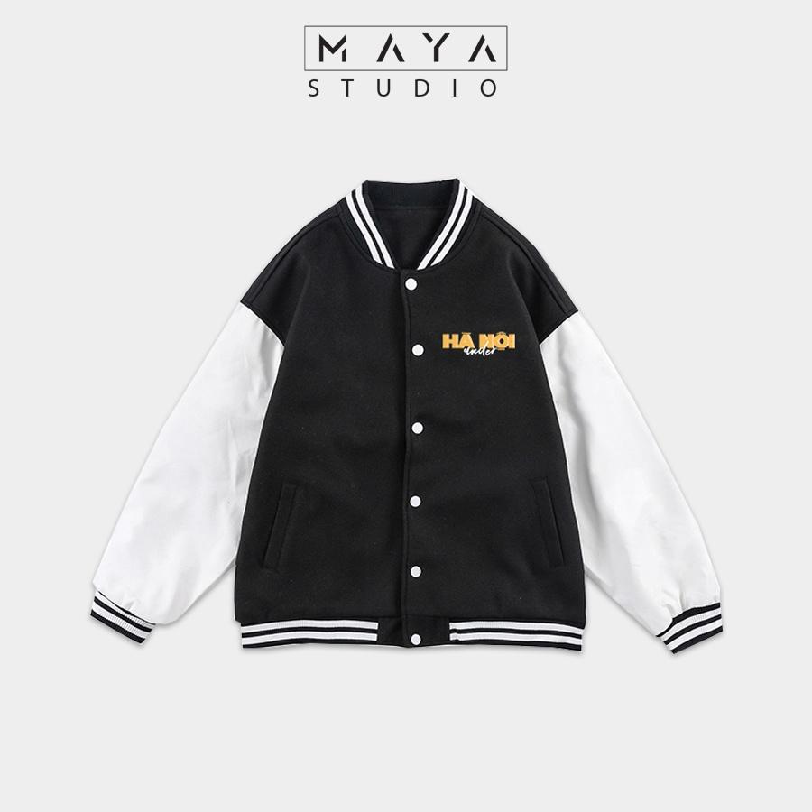 Áo Khoác Bomber MAYA HÀ NỘI VÀ SÀI GÒN form rộng Unisex nam nữ kiểu Varsity Jacket vải nỉ bông cực chất