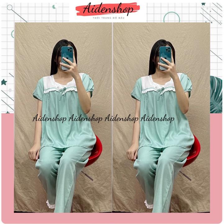 Đồ bộ sau sinh mùa hè chất đũi mát mùa hè 2021 áo cộc quần dài