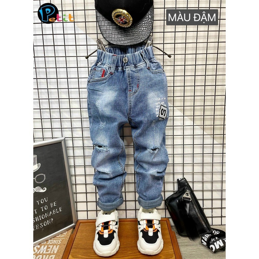 Quần jeans dài phong cách cho bé trai đi tiệc mặc tết đẹp size 10-22kg hàng co giãn thoải mái