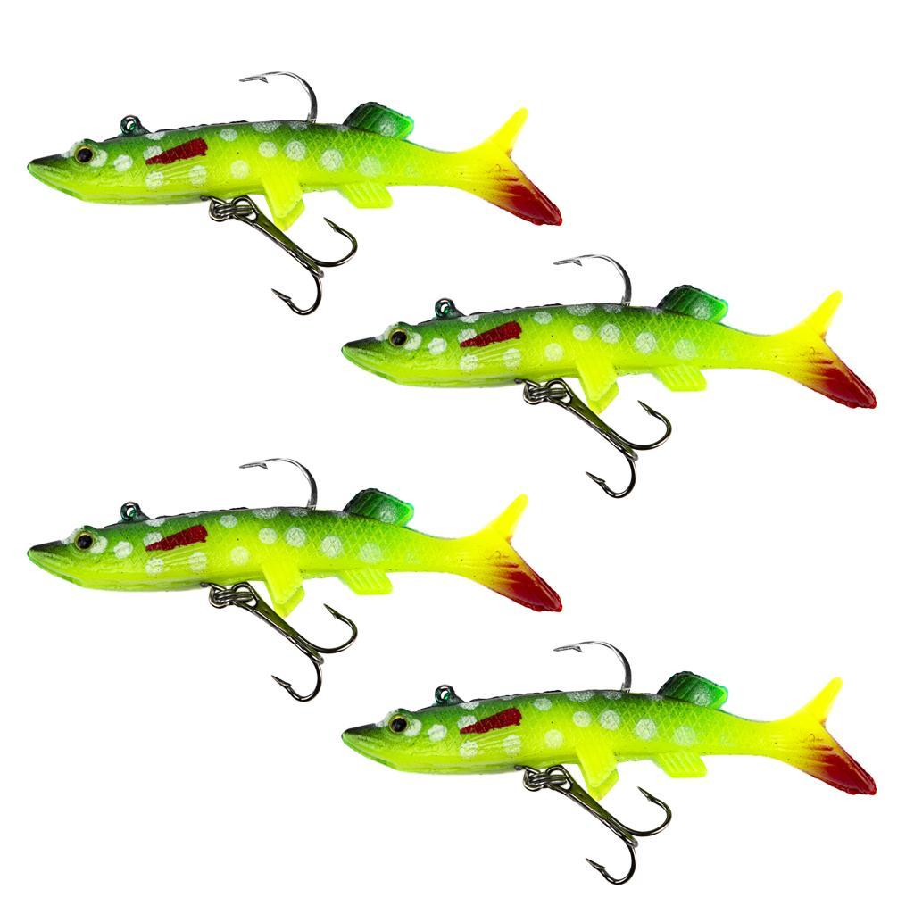4pcs Lifelike 3D Eye Soft Lead Fishing Lures Red T Tail Sinking Swimbaits with Lead inside for Trout Bass Salmon