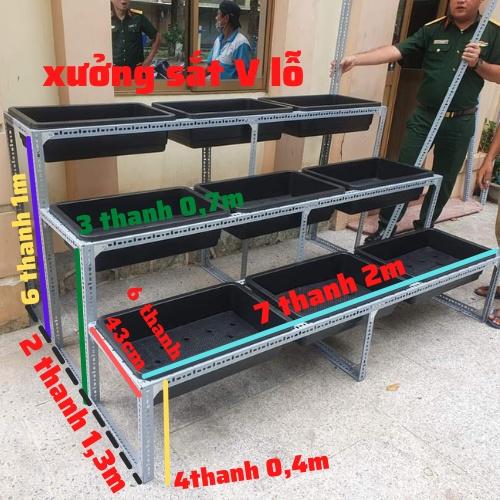 khung kệ sắt v lỗ trồng rau (sắt V4 - V3X5cm),khung kệ sắt đa năng,kệ sắt trồng rau 3 tầng bậc thang 9 khay