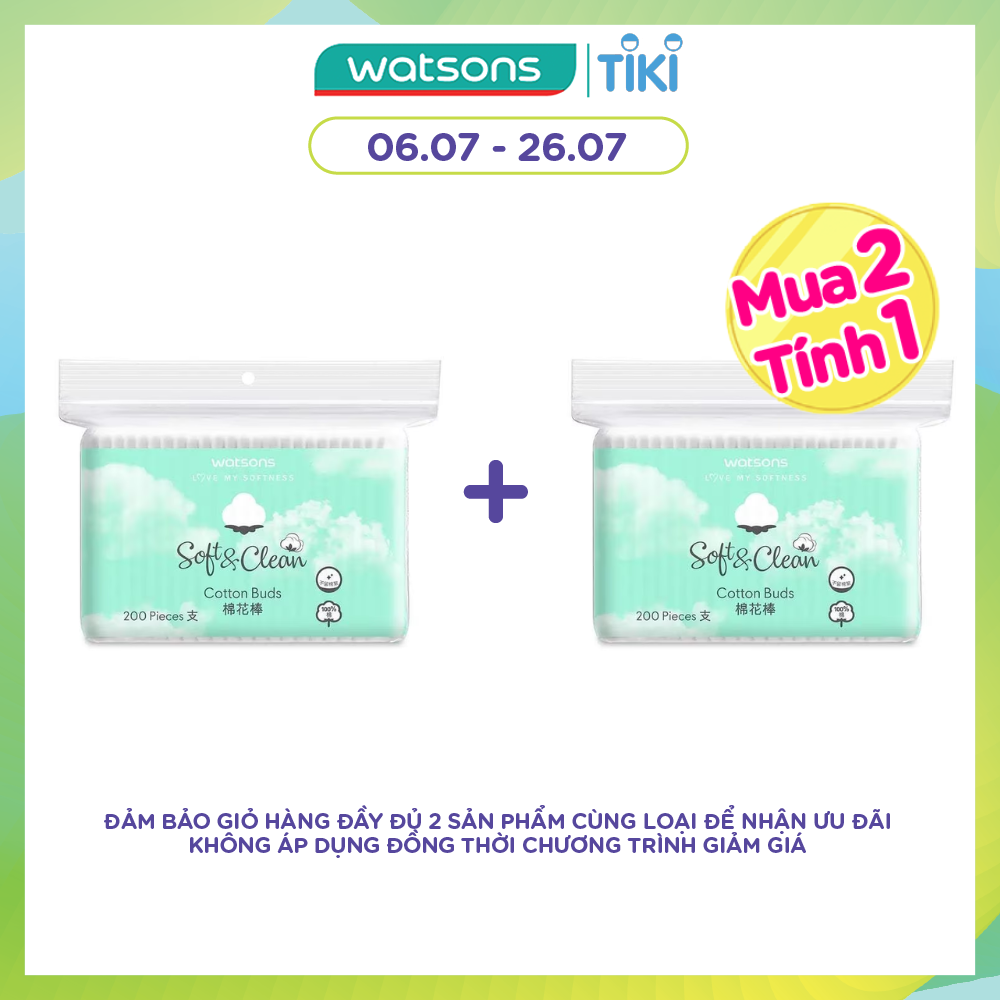 Bông Tăm Watsons Love My Softness Soft &amp; Clean Cotton Buds 200 Cây