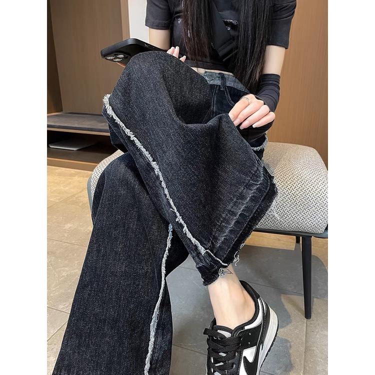 Quần jean suông ống rộng viền kiểu ren PINKSTORE phong cách thoải mái, cá tính Q085