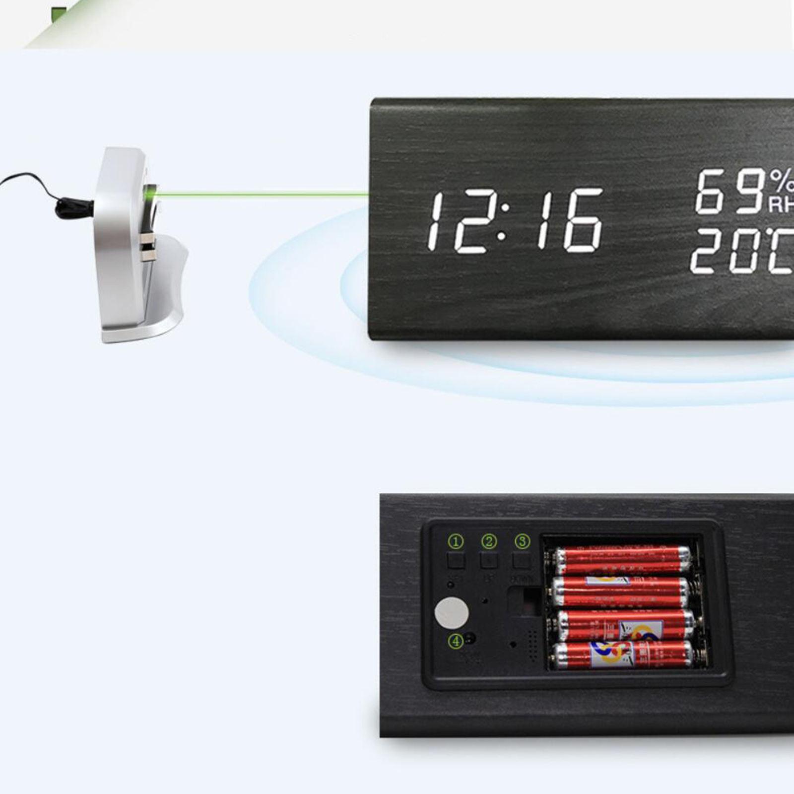 Large Wooden Digital Alarm Clock Temperature Portable Bedroom Table Clocks