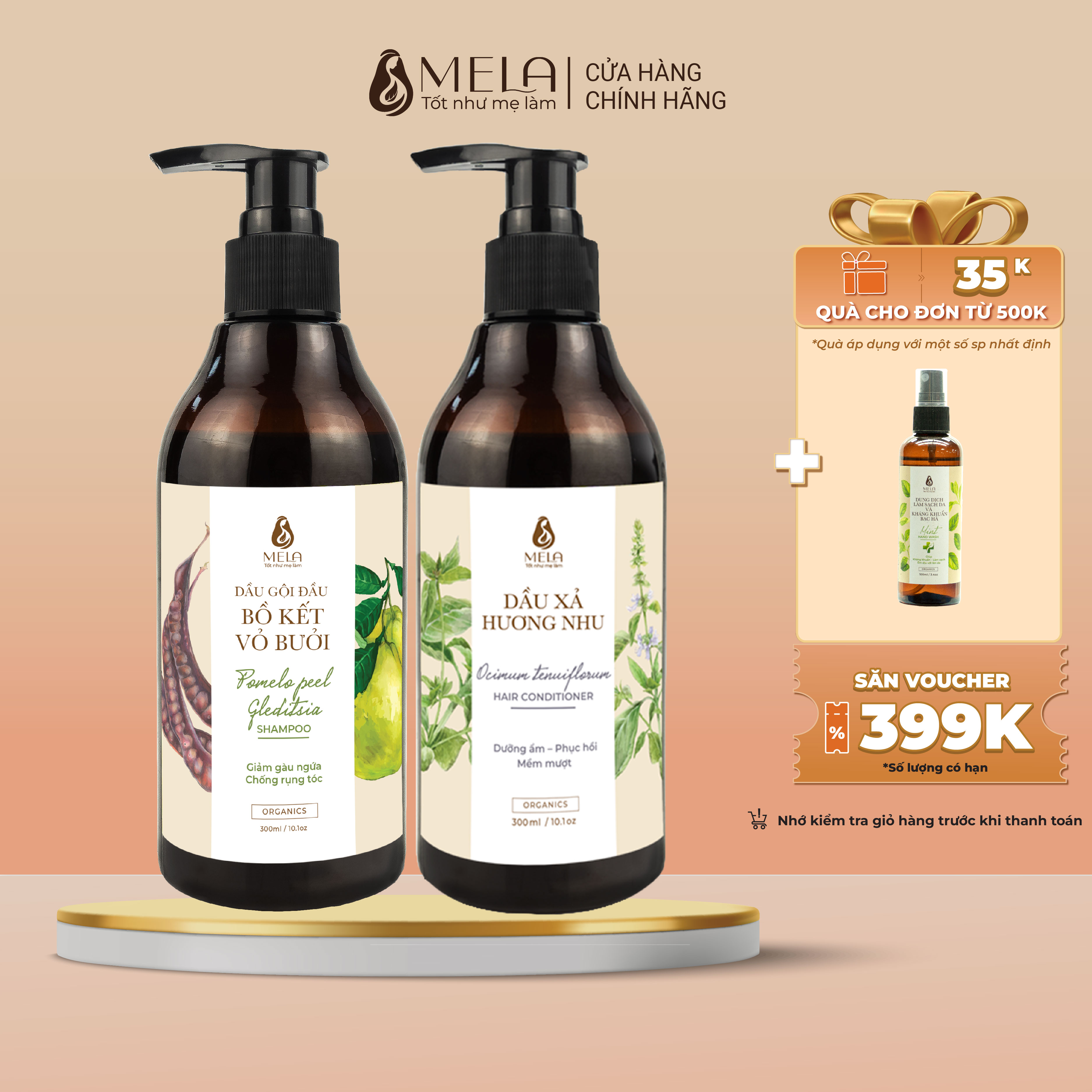 Cặp Dầu Gội Xả Bồ Kết Vỏ Bưởi Hương Nhu MELA Chăm Sóc Tóc Mềm Mượt Giảm Gàu 300ml - ML21