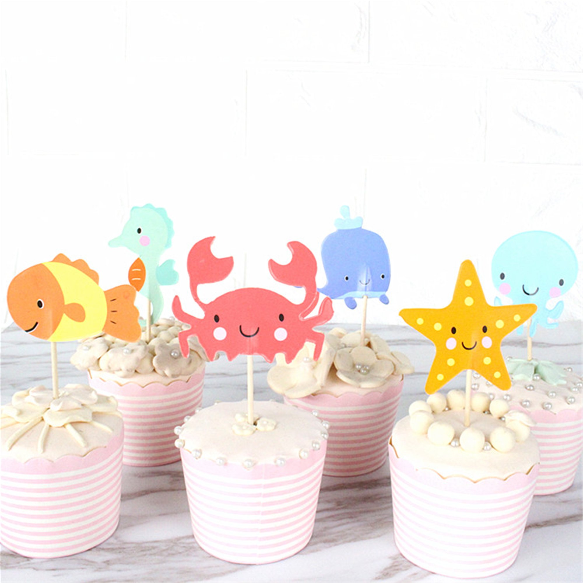 Tem cắm bánh cupcake tôm cá Undersea topper tcl68