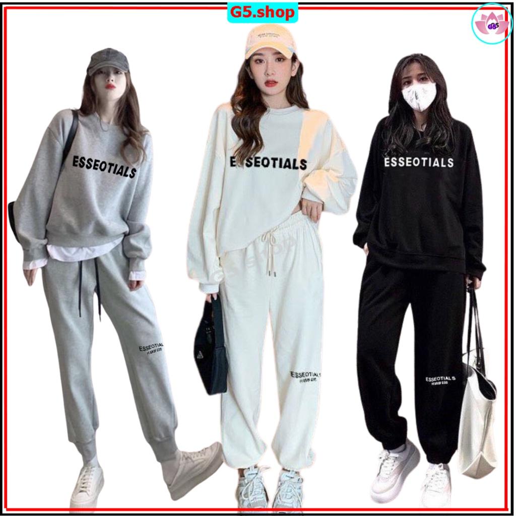 Sét bộ nỉ TIALS tay bồng in chữ kèm quần ống bom đủ màu, Bộ nỉ mùa đông Nam Nữ from rộng unisex