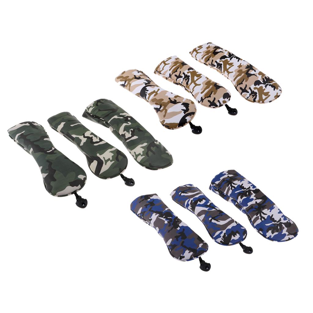 3Pcs Waterproof Premium PU Golf Headcover No. 1 3 5 Wood Driver Protector Set & Interchangeable No. Tag