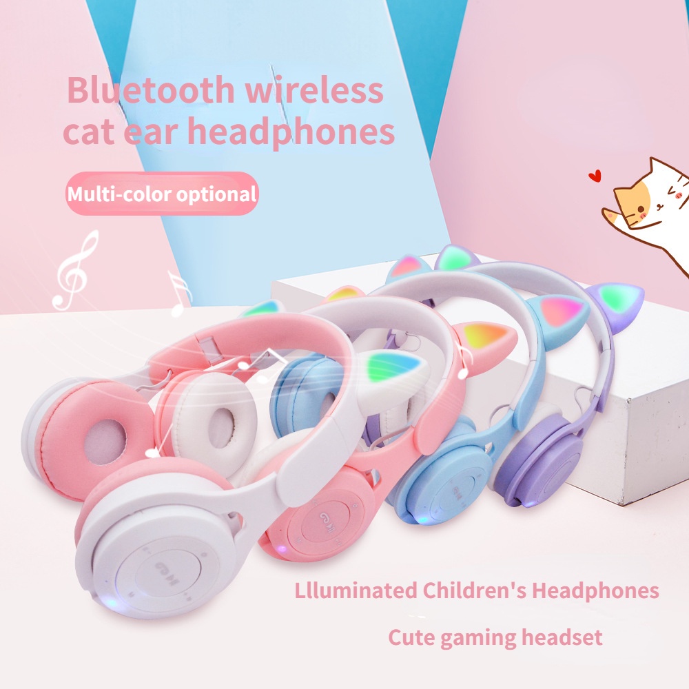 Tai Nghe Mèo Bluetooth Có Đèn LED Đáng Yêu, Tai Nghe Chụp Tai Không Dây Có Mic, Âm Bass Mạnh Mẽ - Hàng chính hãng MINIIN (Giao màu ngẫu nhiên)