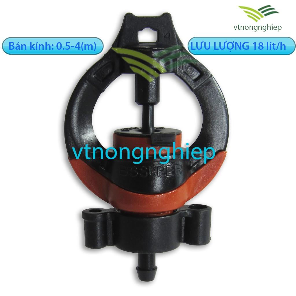 05 Béc tưới bù áp BS-Super lưu lượng 18-35-51-92-130, tưới đồi dốc, hàng cây dài, béc tưới phun mưa tại gốc cây.