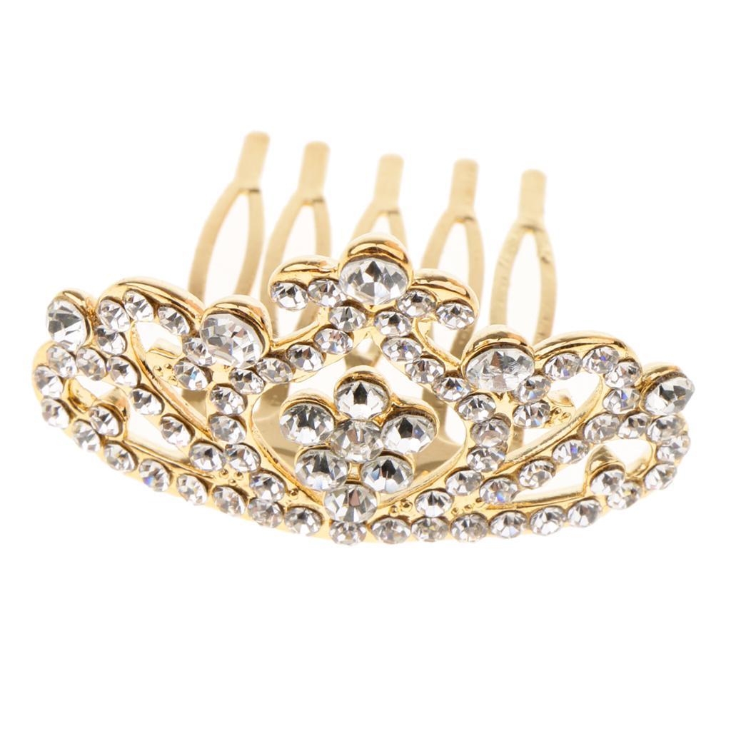 Girls Princess Tiara Crown with Comb Kids Hair Accessories Gold