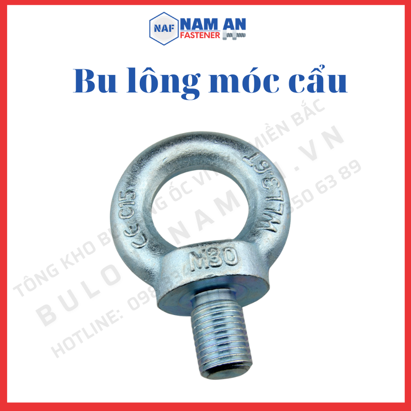 3 Con Bu lông tai cẩu M12, M16, M20, M24, bulong móc cẩu Mạ trắng hàng đẹp chuẩn