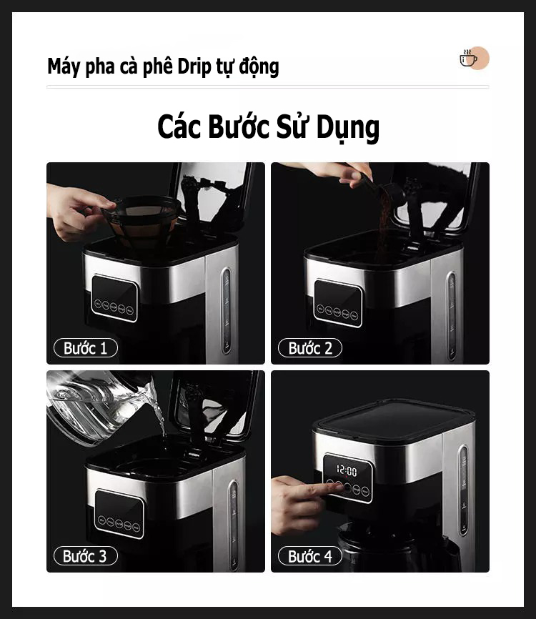 Máy pha cà phê nhỏ giọt CM1429TA-GS tự động hoàn toàn,12 cốc tối đa, hẹn giờ 24h, điều chỉnh đậm nhạt, giữ ấm 2h tự ngắt