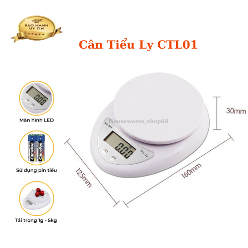 Cân tiểu ly - Cân điện tử 1g đến 5kg chính xác cao tặng kèm pin CTL01
