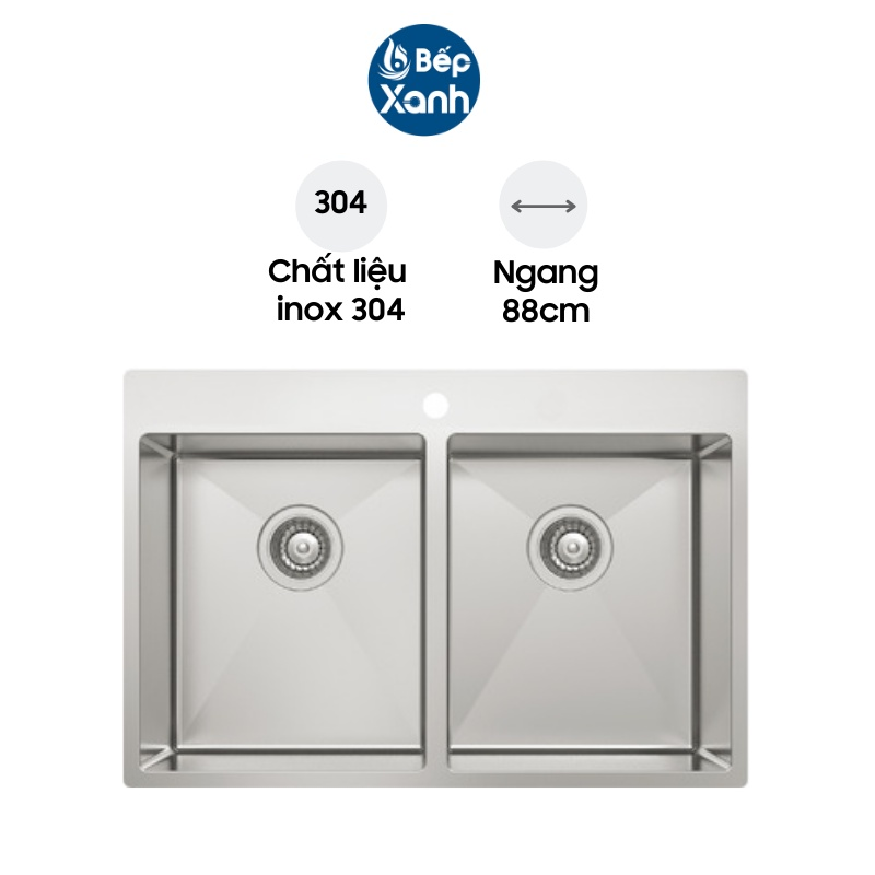 Chậu Rửa Chén Hafele HS20-SSN2S90 567.20.537 - Inox 304 - Ngang 88 cm - Hàng Chính Hãng