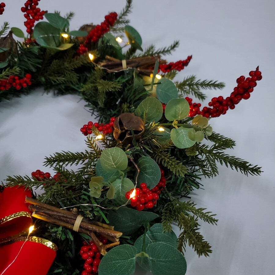 Vòng Hoa Trang Trí Noel D51 size 40cm Tặng Kèm Đèn Vòng Nguyệt Quế Giáng Sinh