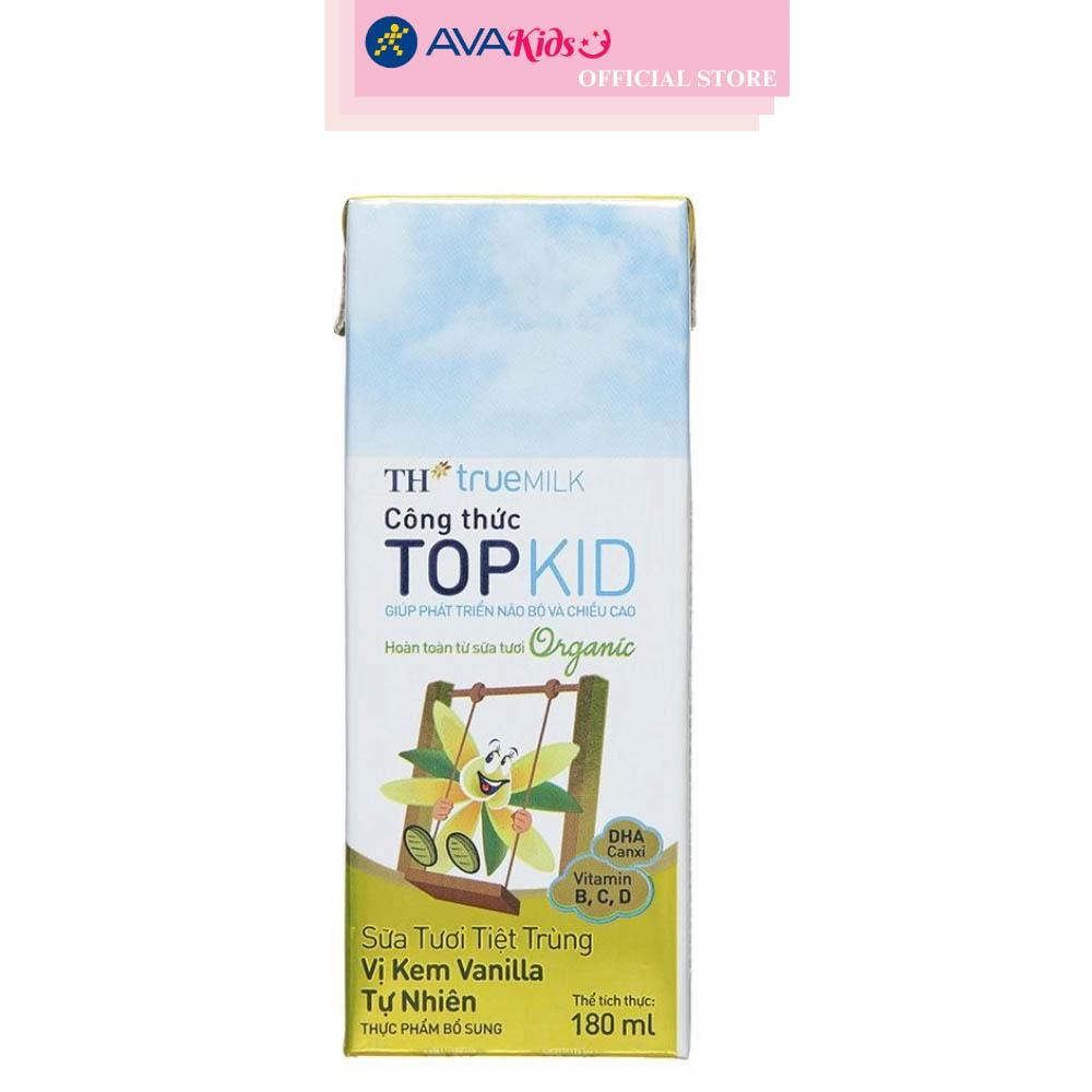 Lốc 4 hộp sữa tươi tiệt trùng TH true MILK Top Kid Organic có đường hương kem vanilla tự nhiên 180 ml (từ 1 tuổi)