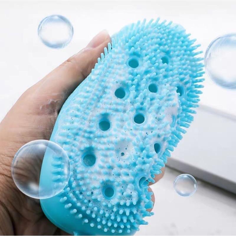 Bông tắm silicon 2 mặt, 1 mặt tẩy da chết massage body, 1 mặt tạo bọt.