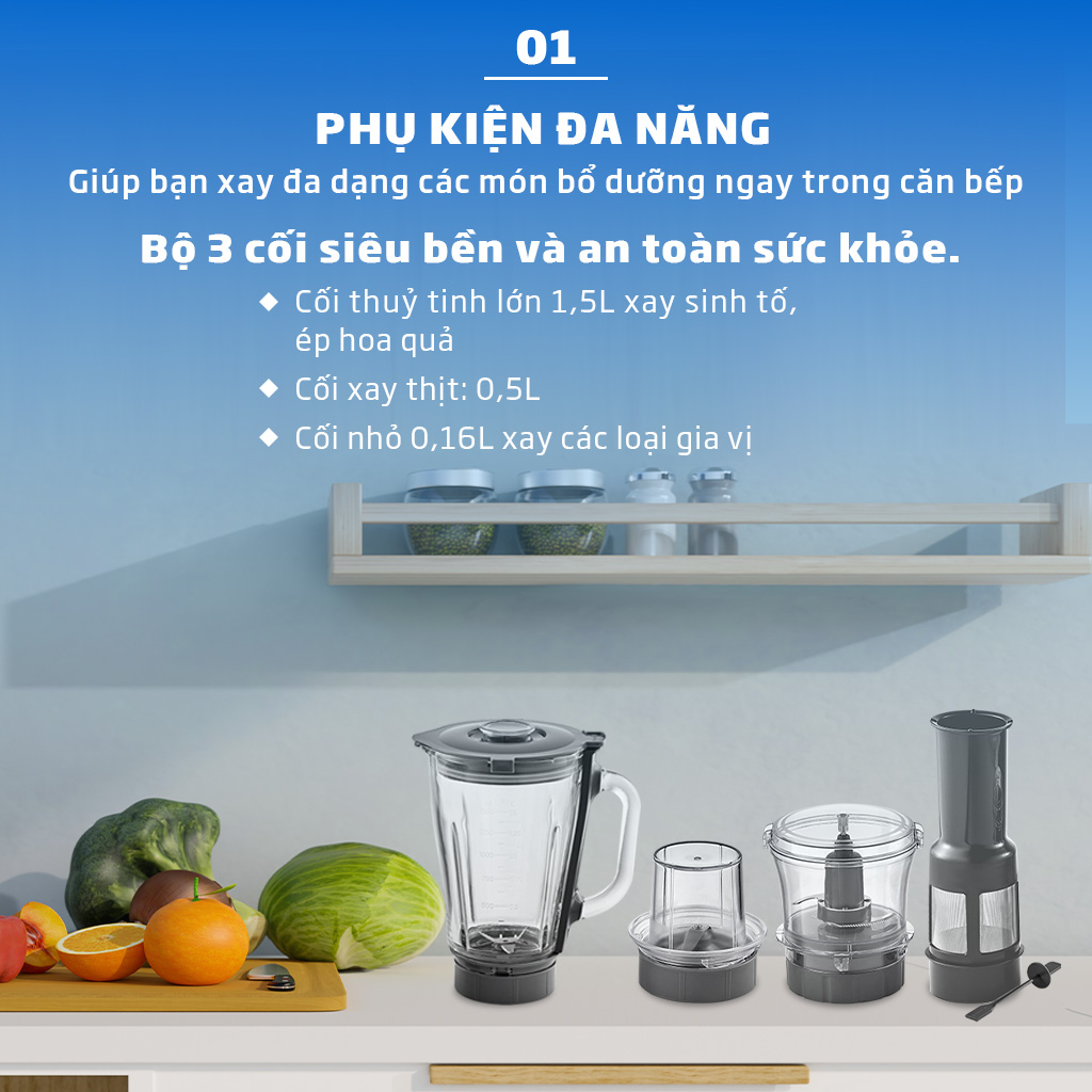 Máy Xay Sinh Tố BEKO Đế Chống Trượt, Xay Được Đá TBN30848X - Hàng Chính Hãng