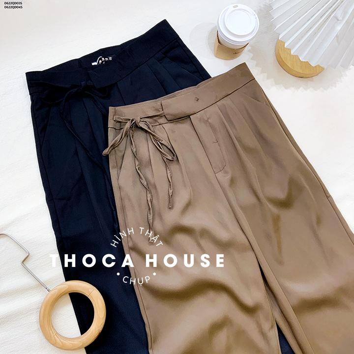 Quần tây ống rộng công sở kiểu cột nơ bên trơn đen, nâu THOCA HOUSE mặc đi làm, đi học, dạo phố