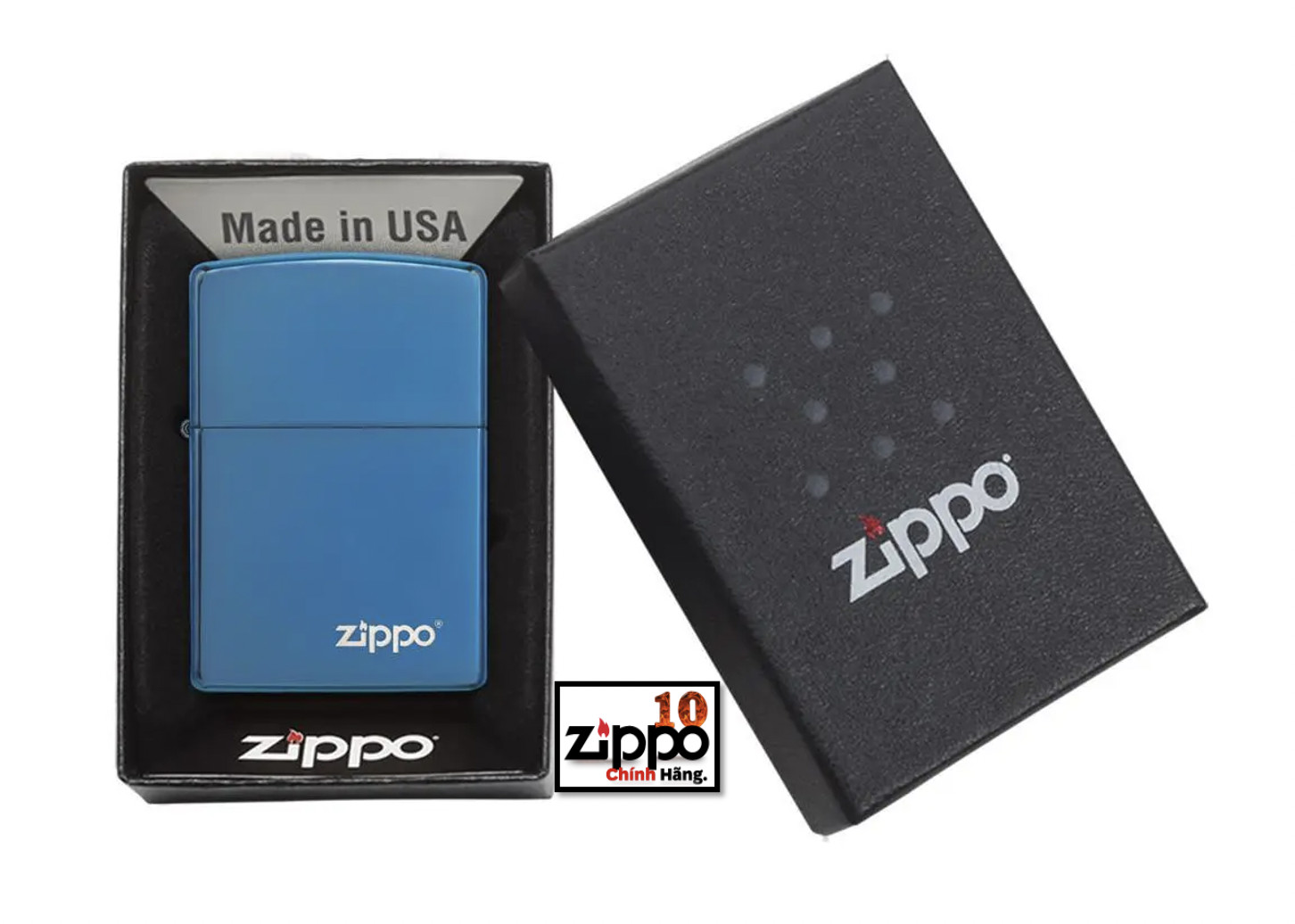 Bật lửa Zippo 20446ZL Classic High Polish Blue Zippo Logo- Chính hãng 100%