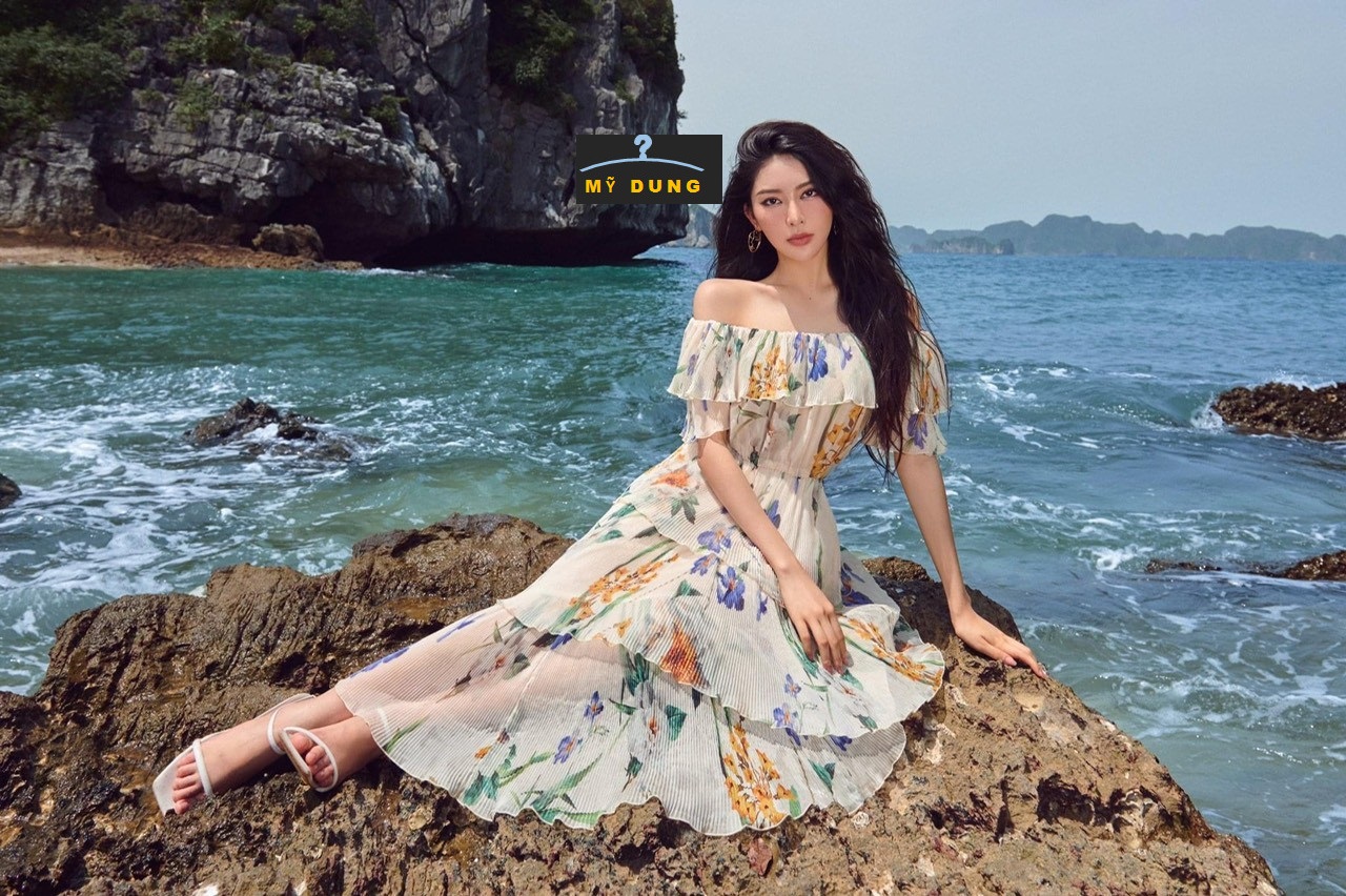 ĐẦM MAXI HOA DẬP LY TRỄ VAI- SIÊU SANG- NHẸ NHÀNG- GỢI CẢM