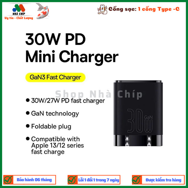 Củ sạc nhanh, nhỏ gọn Baseus GaN3 Quick Charger 1C 30W (PD/ QC / PPS Multi Quick Charge Support) - Hàng chính hãng