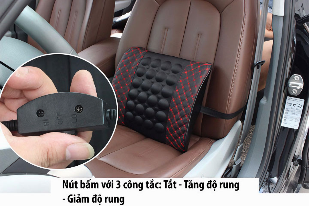 Gối đệm massage tựa lưng trên ô tô rung thư giãn giảm đau mỏi lưng vô cùng hiệu quả loại lớn 35cm (Tặng kèm quà tri ân) - Hàng chính hãng