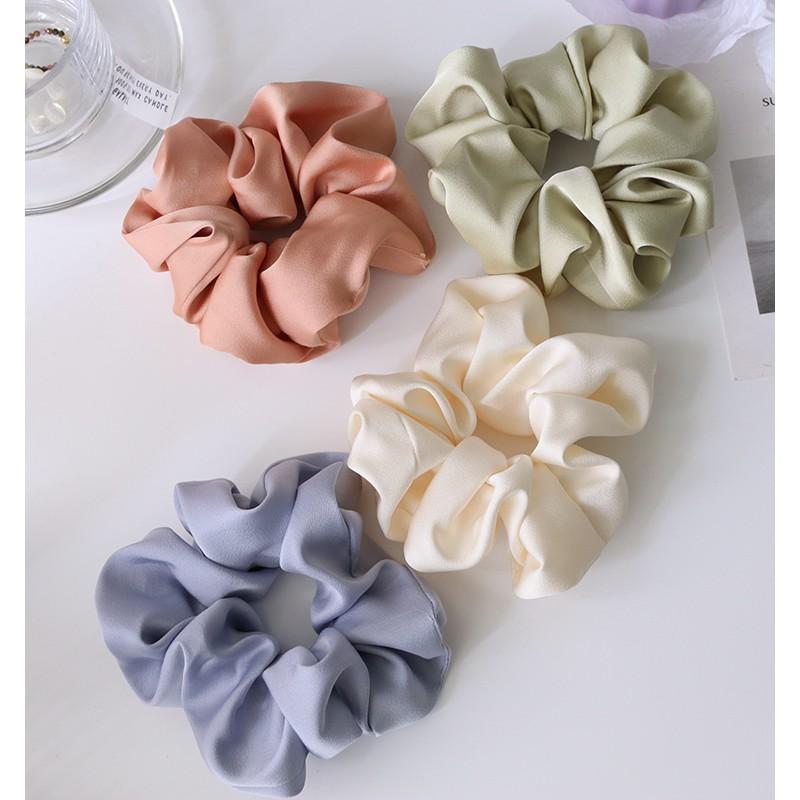 Dây Cột Tóc Vải Cột Scrunchies Satin Lụa Phi Bóng Mềm Màu Vintage Pastel CT111