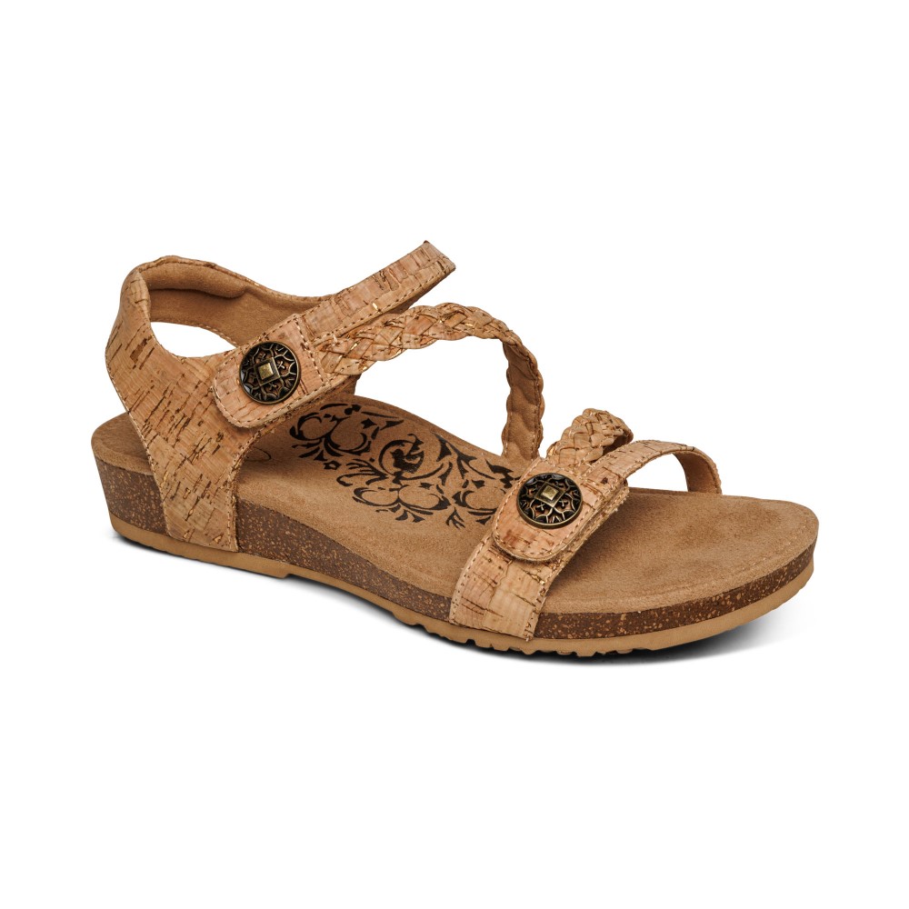 Sandal sức khỏe nữ Aetrex Jillian Braid Cork - Giày nâng vòm chân đệm mềm dùng được cho cả chân nhạy cảm