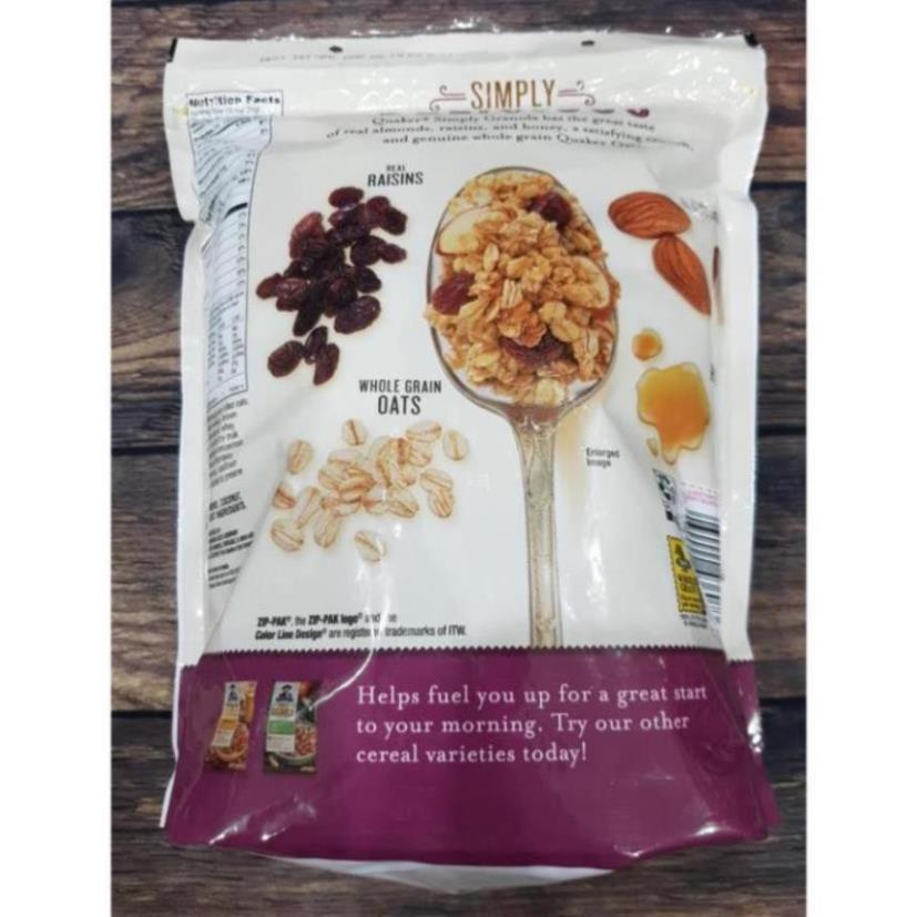 Ngũ Cốc Granola Mật Ong Hạnh Nhân Nho Khô Ăn Liền Yến Mạch Quaker Simply Granola Raisins Almonds 2lbs