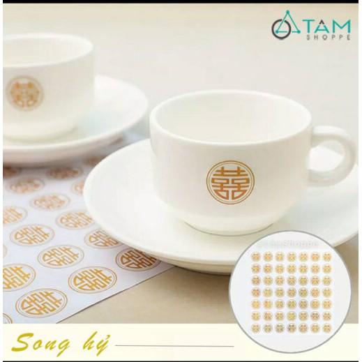 Set 196 tem dán chữ Hỷ nền trong suốt tròn ĐK2cm